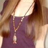 Women Vintage Nepal Ethnic Style Fish Pendant Long Handmade Beaded Necklace