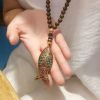 Women Vintage Nepal Ethnic Style Fish Pendant Long Handmade Beaded Necklace
