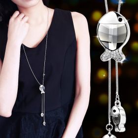 Sweater Chain Long Versatile Artificial Crystal Small Fish Pendant Simple Tassel Necklace Female Pendant (Color: Sinking Fish Falling Wild Goose White K-Grey)