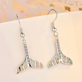 Women's Fashion Blue Fish Tail-shaped Earrings (Color: 925 White)