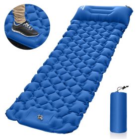Outdoor inflatable pad foot pedal light portable outdoor camping inflatable mattress lunch break sleeping pad tent inflatable pad (Color: DARK BLUE)